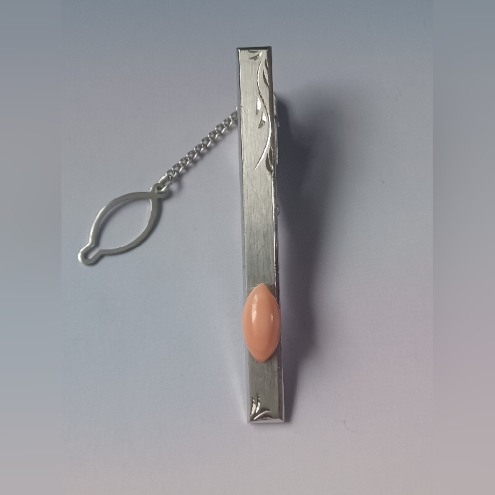 Vintage German Silver Undyed Natural Coral Tie Clip *Unisex*